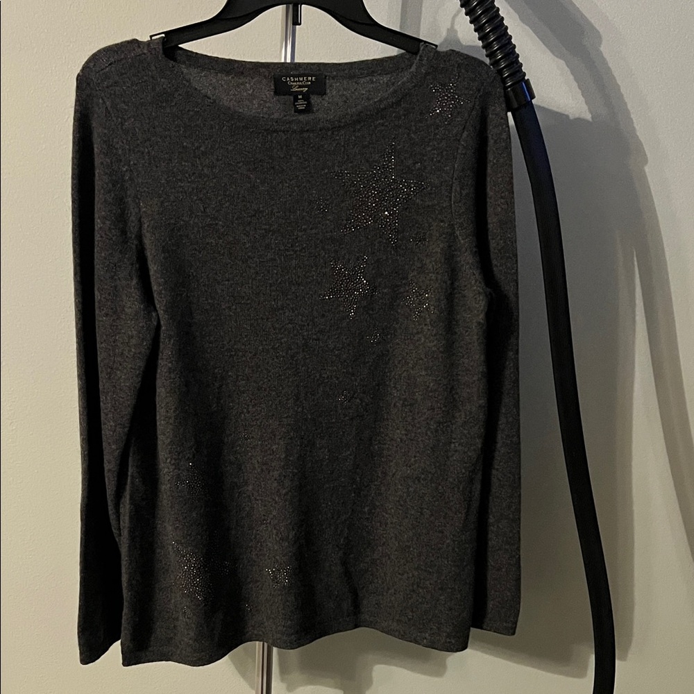 Charter Club 100% Cashmere Dark Gray Long Sleeve Sweater